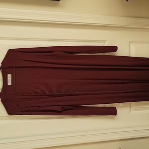 Burgundy open front long cardigan